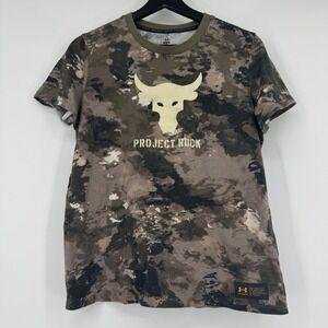Under Armour Project Rock Womens Medium Camo Brahma Bull Graphic T-Shirt Green